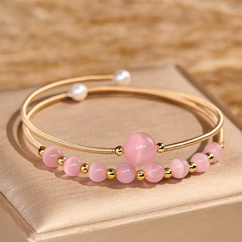 Nimara Ritual 14K Gold Filled Copper Pink Cat Eye Support Metal Cuff Bracelet Bangle
