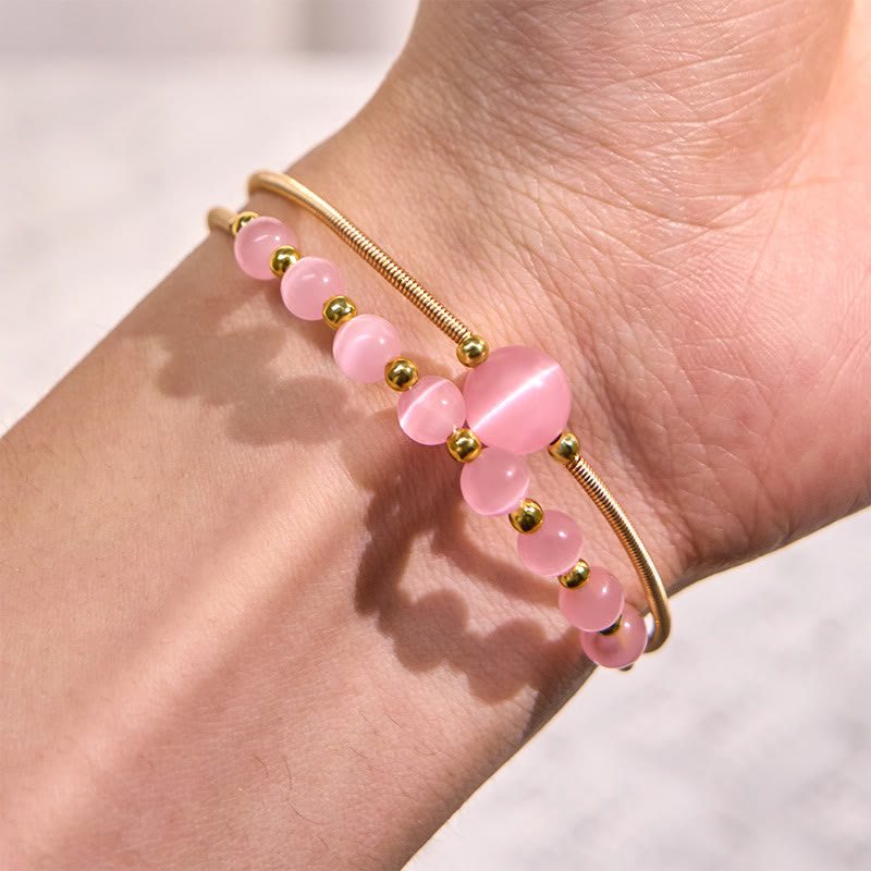Nimara Ritual 14K Gold Filled Copper Pink Cat Eye Support Metal Cuff Bracelet Bangle
