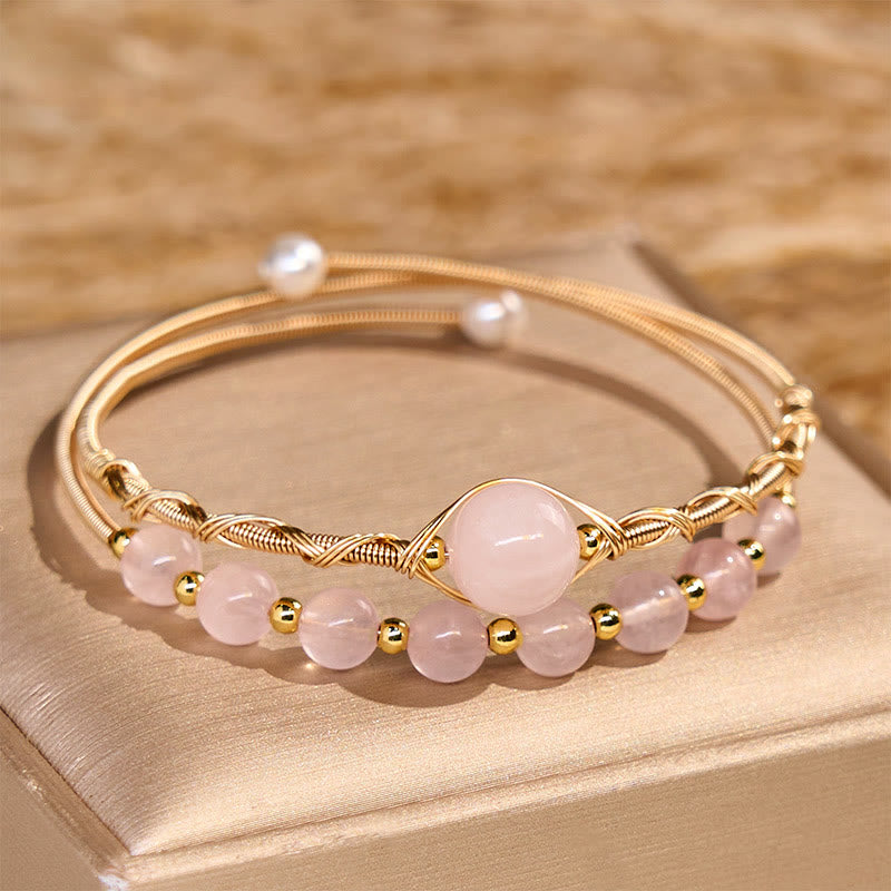 Nimara Ritual Natural Rose Quartz Love Healing Metal Cuff Bracelet Bangle