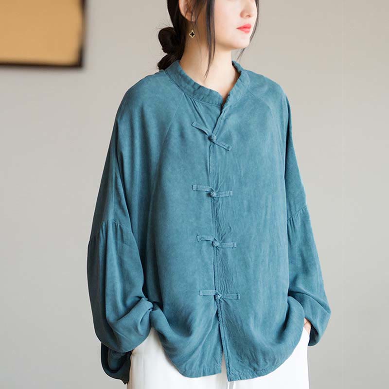 Nimara Ritual Frog-Button Long Sleeve Shirt Zen Tai Chi Meditation Top Hanfu Clothing Jacket