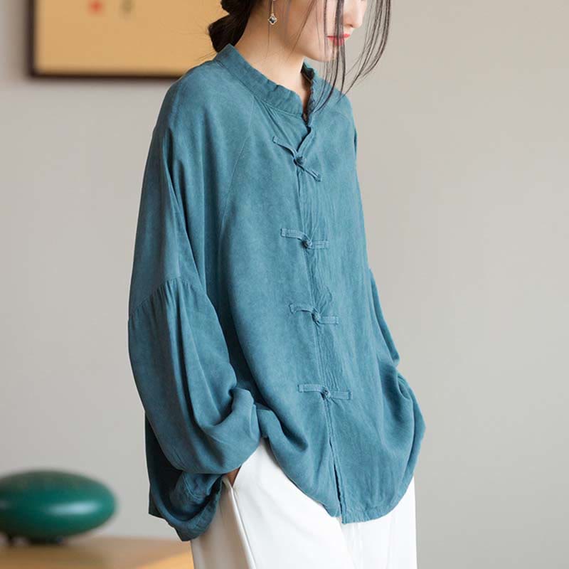 Nimara Ritual Frog-Button Long Sleeve Shirt Zen Tai Chi Meditation Top Hanfu Clothing Jacket