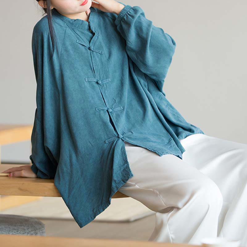 Nimara Ritual Frog-Button Long Sleeve Shirt Zen Tai Chi Meditation Top Hanfu Clothing Jacket