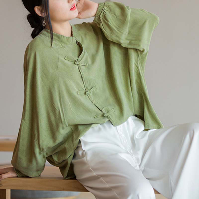 Nimara Ritual Frog-Button Long Sleeve Shirt Zen Tai Chi Meditation Top Hanfu Clothing Jacket