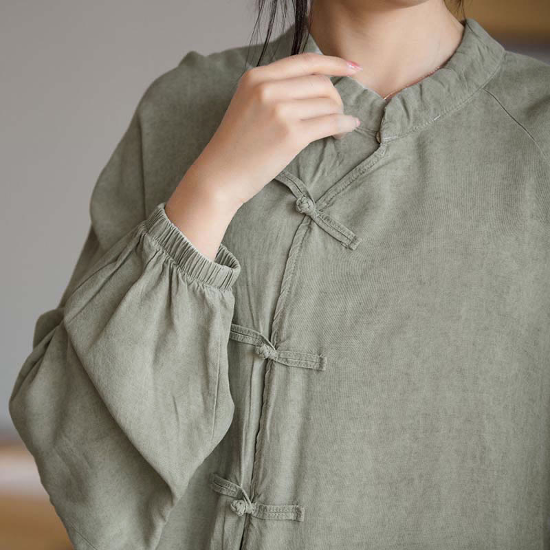 Nimara Ritual Frog-Button Long Sleeve Shirt Zen Tai Chi Meditation Top Hanfu Clothing Jacket