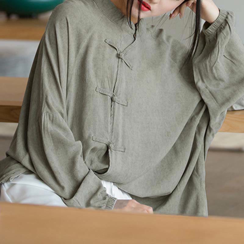 Nimara Ritual Frog-Button Long Sleeve Shirt Zen Tai Chi Meditation Top Hanfu Clothing Jacket