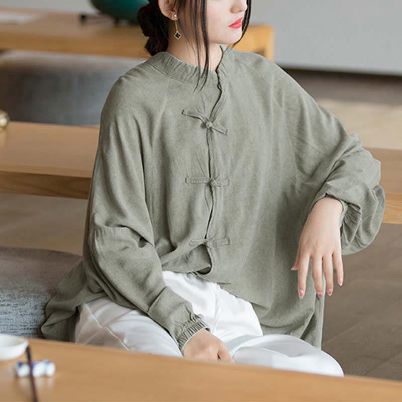 Nimara Ritual Frog-Button Long Sleeve Shirt Zen Tai Chi Meditation Top Hanfu Clothing Jacket
