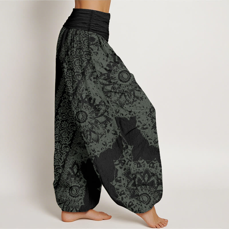 Nimara Ritual Pure Cotton Mandala Pattern Parallel Flowers Women's Elastic Waist Harem Pants