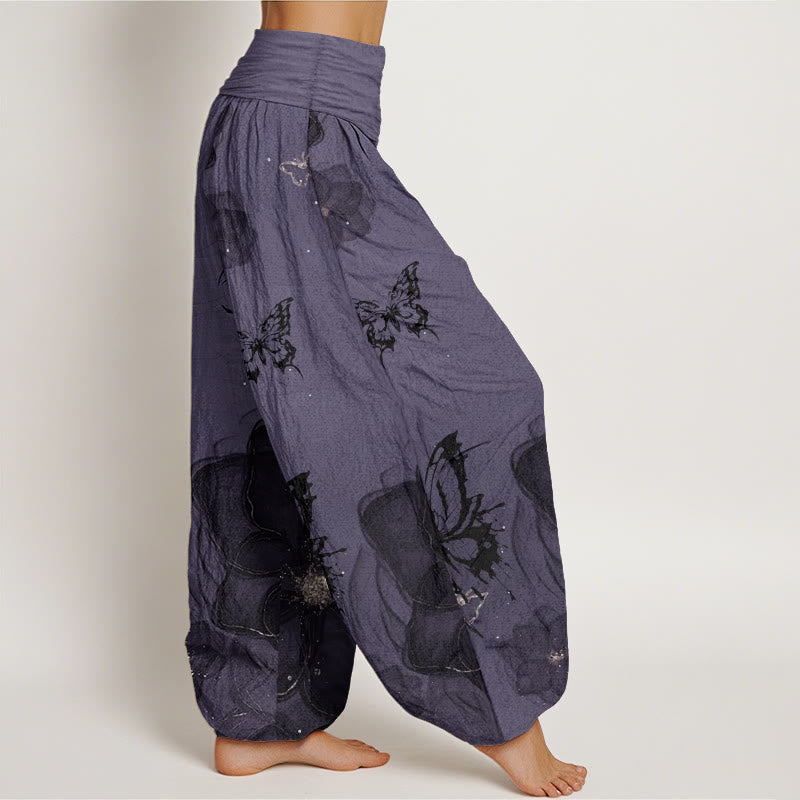 Nimara Ritual Pure Cotton Butterfly Flowers Pattern Women's Elastic Waist Harem Pants