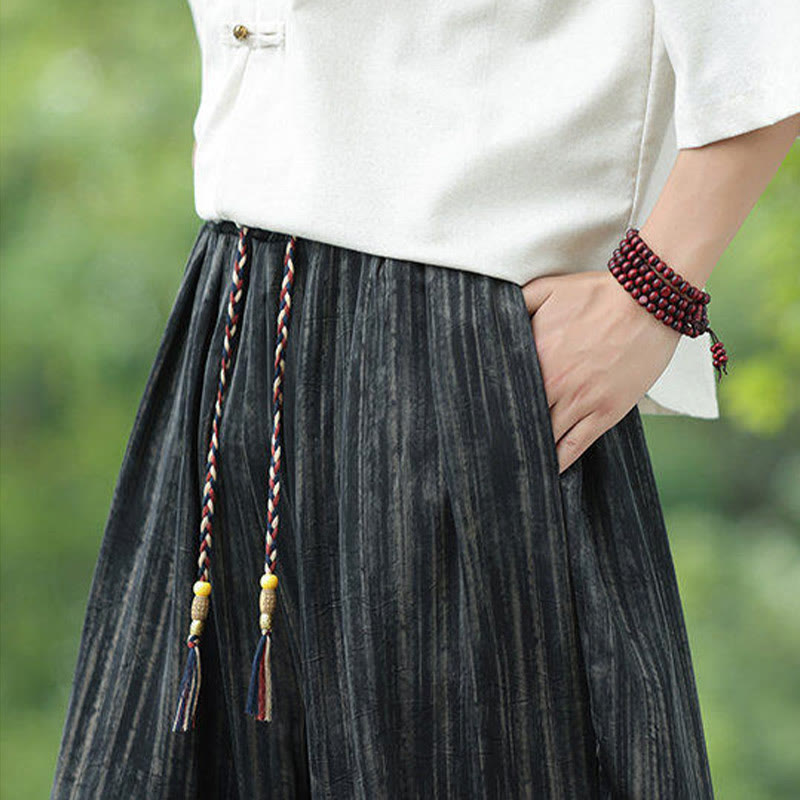 Nimara Ritual Summer Black Stripes Drawstring Men's Harem Pants With Pockets