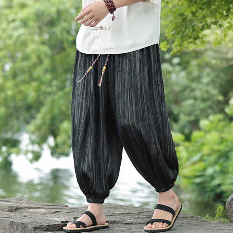 Nimara Ritual Summer Black Stripes Drawstring Men's Harem Pants With Pockets