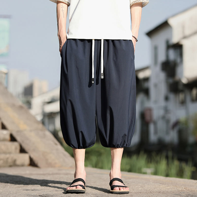 Nimara Ritual Solid Drawstring Men's Capri Cropped Harem Pants With Pockets