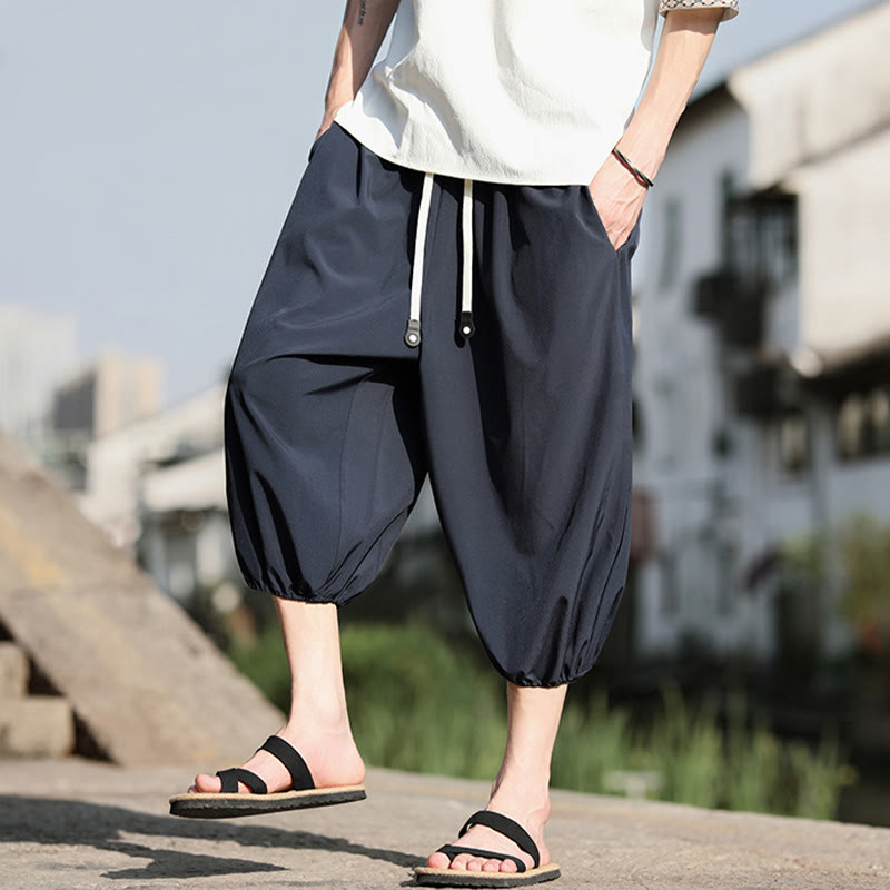 Nimara Ritual Solid Drawstring Men's Capri Cropped Harem Pants With Pockets