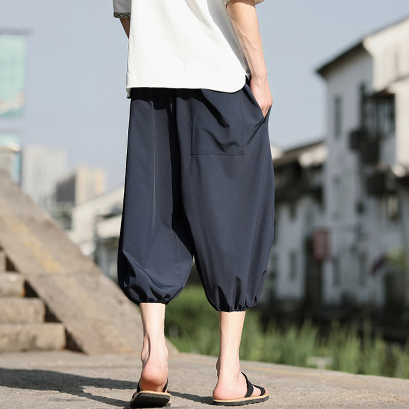 Nimara Ritual Solid Drawstring Men's Capri Cropped Harem Pants With Pockets