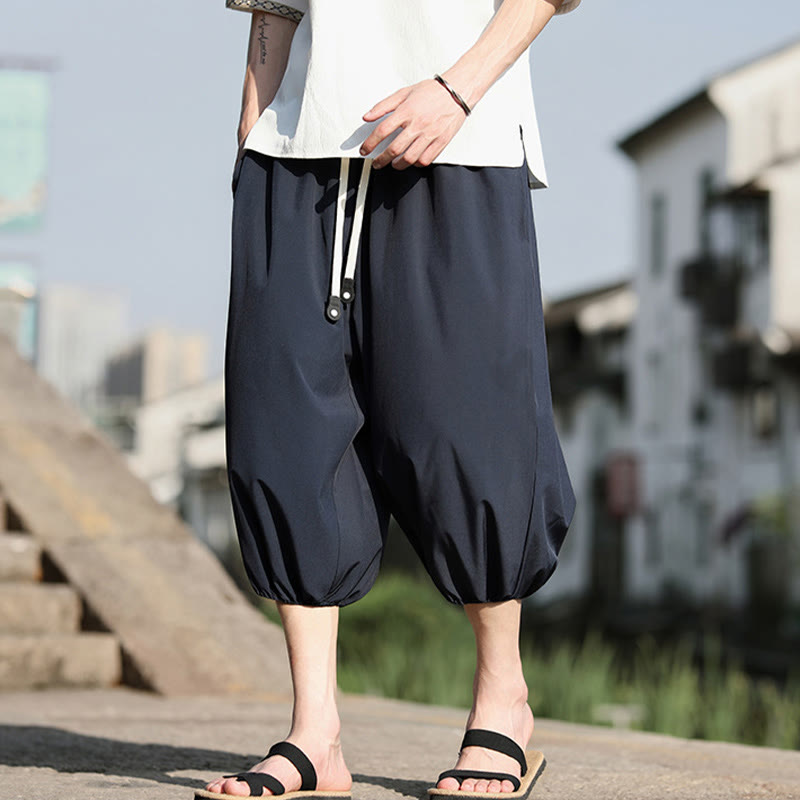Nimara Ritual Solid Drawstring Men's Capri Cropped Harem Pants With Pockets