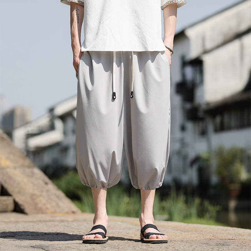 Nimara Ritual Solid Drawstring Men's Capri Cropped Harem Pants With Pockets