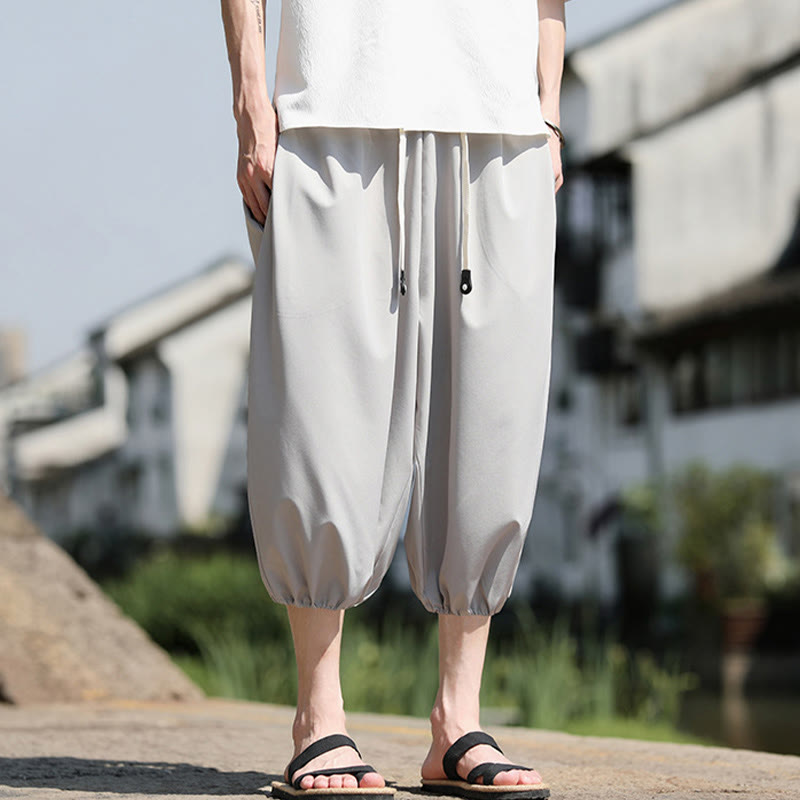 Nimara Ritual Solid Drawstring Men's Capri Cropped Harem Pants With Pockets