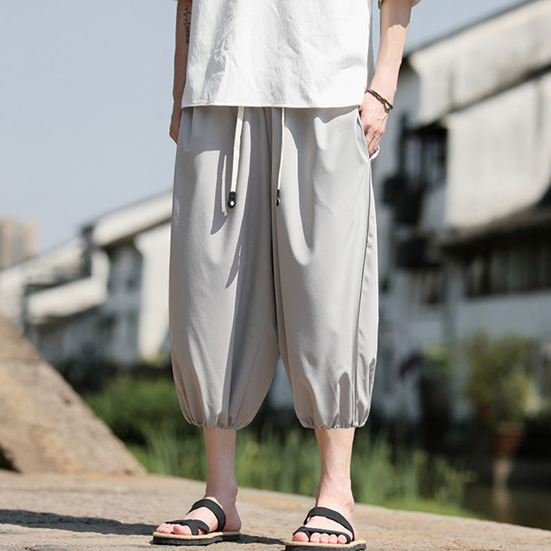 Nimara Ritual Solid Drawstring Men's Capri Cropped Harem Pants With Pockets