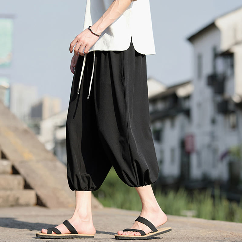 Nimara Ritual Solid Drawstring Men's Capri Cropped Harem Pants With Pockets