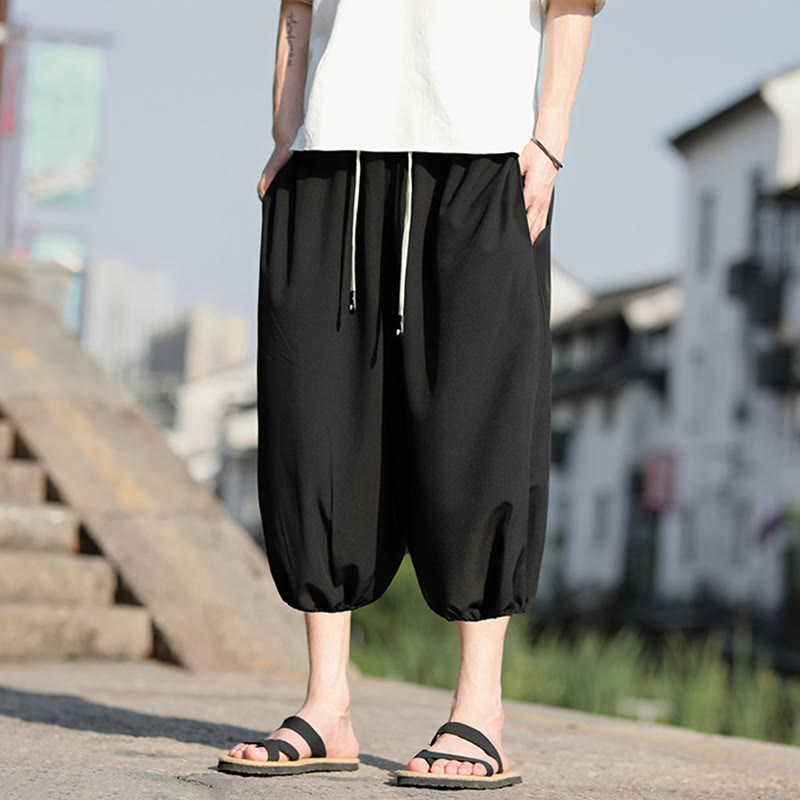Nimara Ritual Solid Drawstring Men's Capri Cropped Harem Pants With Pockets