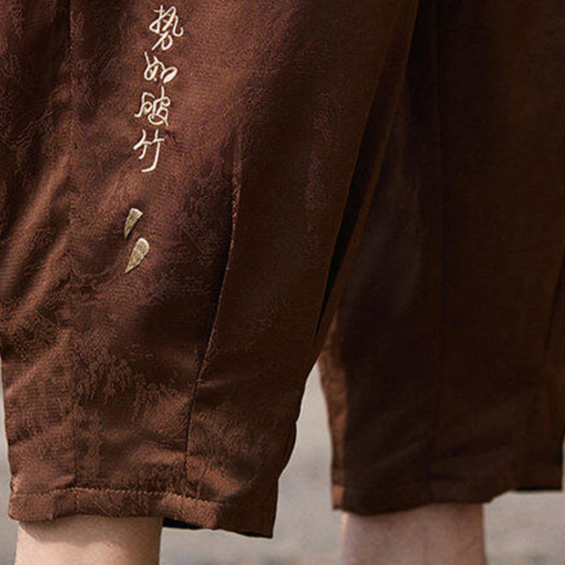 Nimara Ritual Summer Character Embroidery Design Drawstring Men's 7-8 Length Pants With Pockets