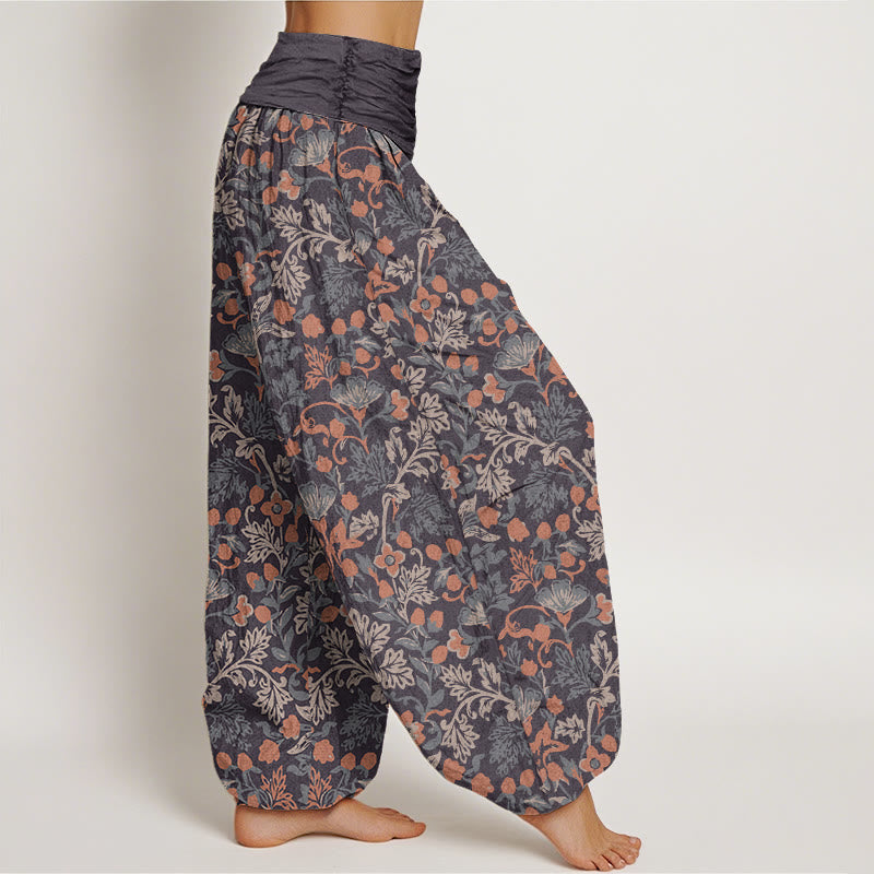 Nimara Ritual Cotton Casual Flower Vine Leaves Pattern Women's Elastic Waist Harem Pants