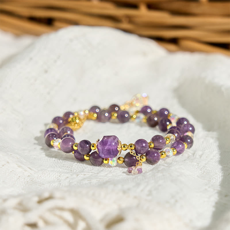 Nimara Ritual Natural Amethyst Square Bead Meditation Healing Double Wrap Bracelet