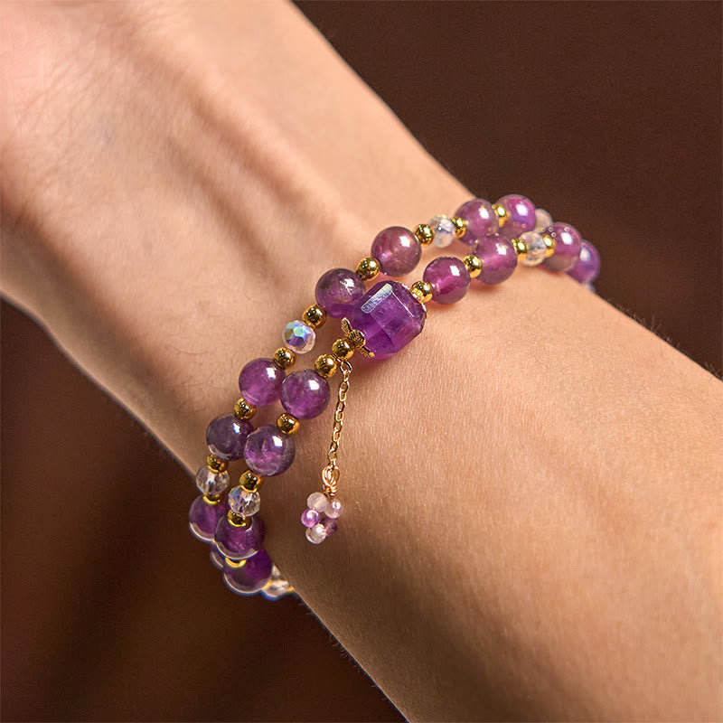Nimara Ritual Natural Amethyst Square Bead Meditation Healing Double Wrap Bracelet