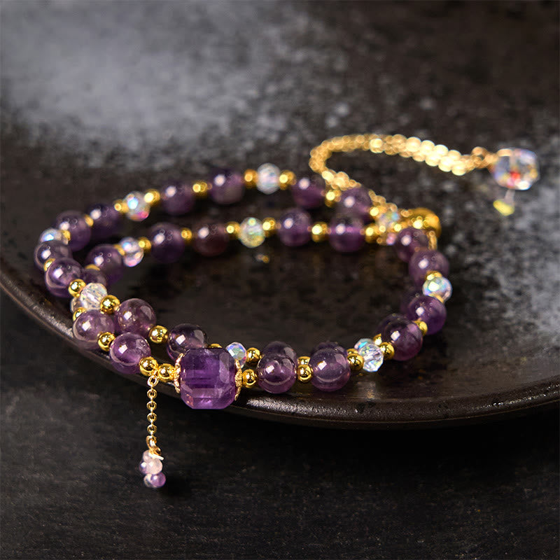 Nimara Ritual Natural Amethyst Square Bead Meditation Healing Double Wrap Bracelet