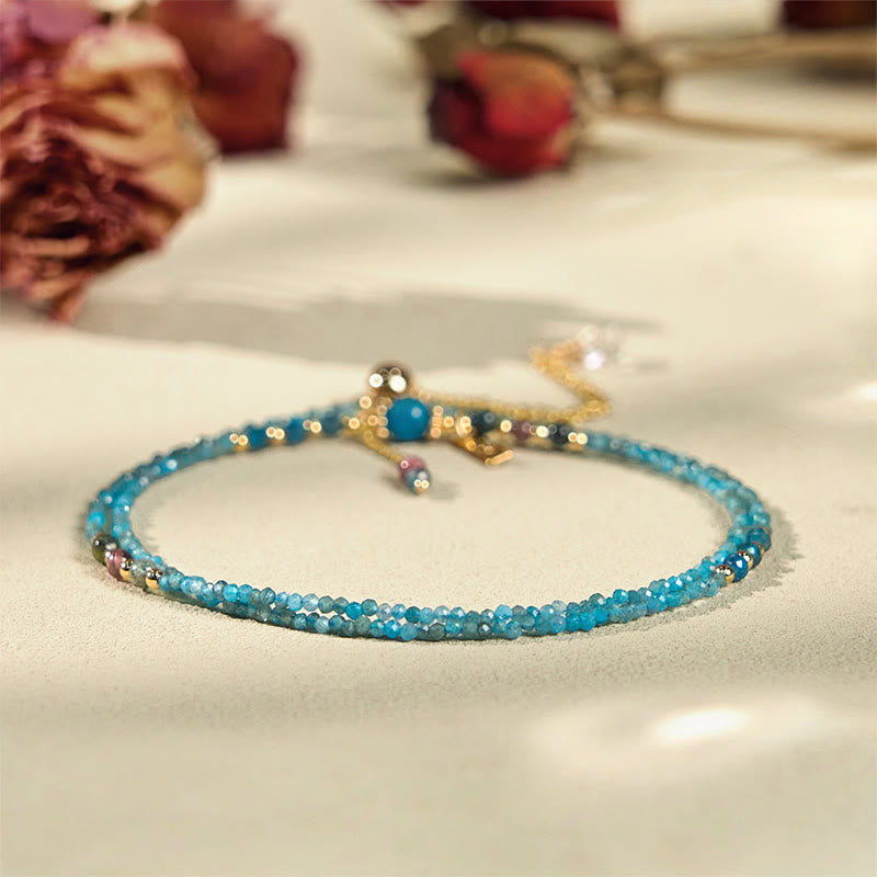 Nimara Ritual 3mm Natural Apatite Ultra-thin Beads 14k Gold Plated Copper Creativity Triple Wrap Bracelet