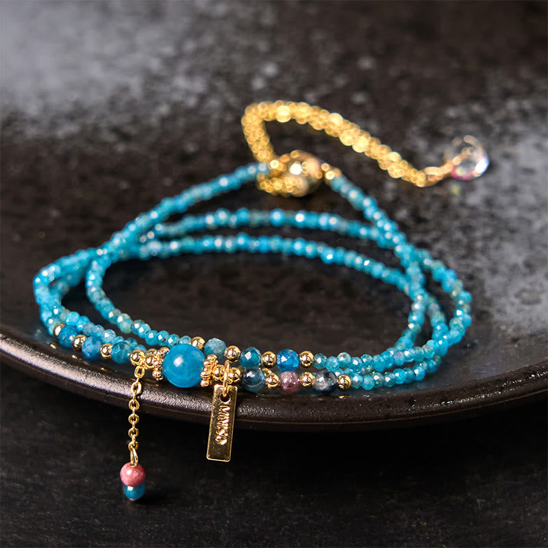 Nimara Ritual 3mm Natural Apatite Ultra-thin Beads 14k Gold Plated Copper Creativity Triple Wrap Bracelet