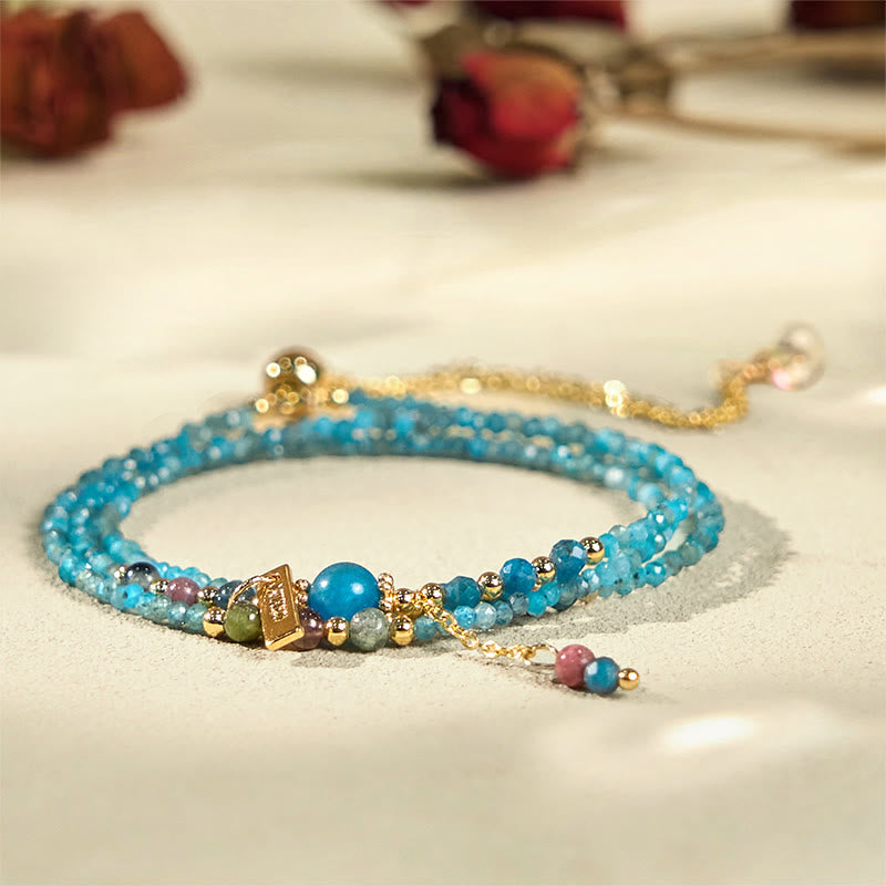Nimara Ritual 3mm Natural Apatite Ultra-thin Beads 14k Gold Plated Copper Creativity Triple Wrap Bracelet