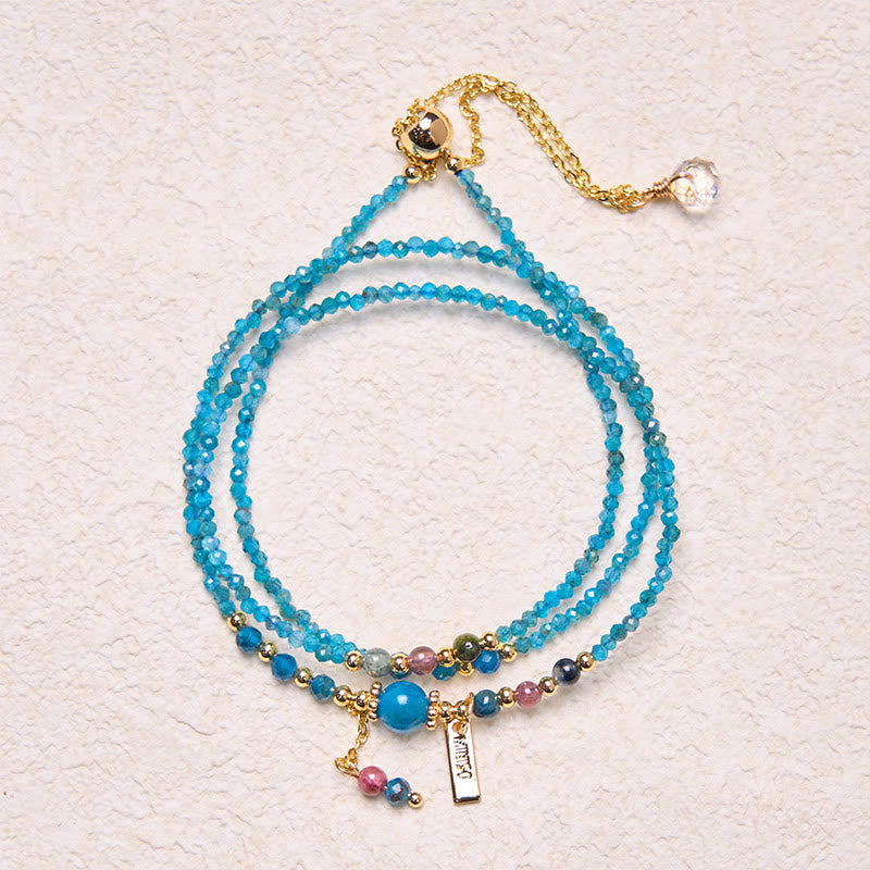 Nimara Ritual 3mm Natural Apatite Ultra-thin Beads 14k Gold Plated Copper Creativity Triple Wrap Bracelet