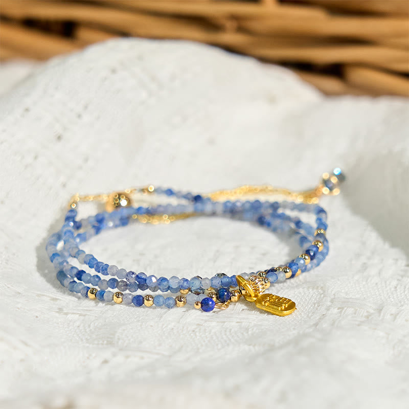 Nimara Ritual 3mm Ultra-thin Beads Natural Lazurite Triple Wrap Fu Character Positive Bracelet