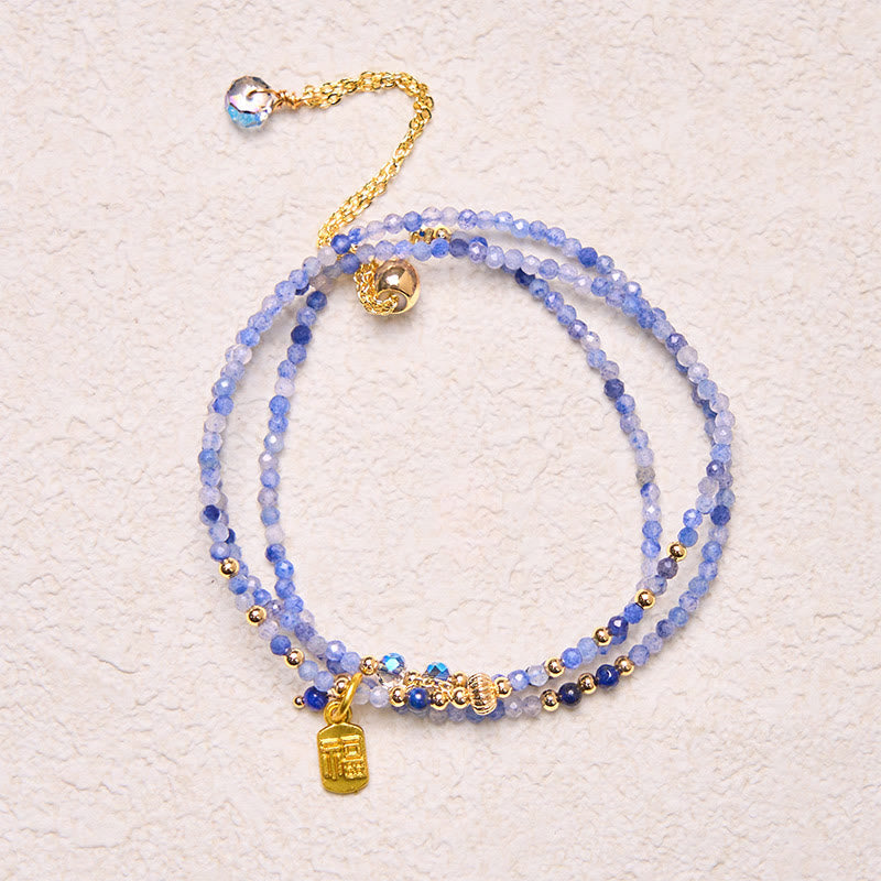 Nimara Ritual 3mm Ultra-thin Beads Natural Lazurite Triple Wrap Fu Character Positive Bracelet