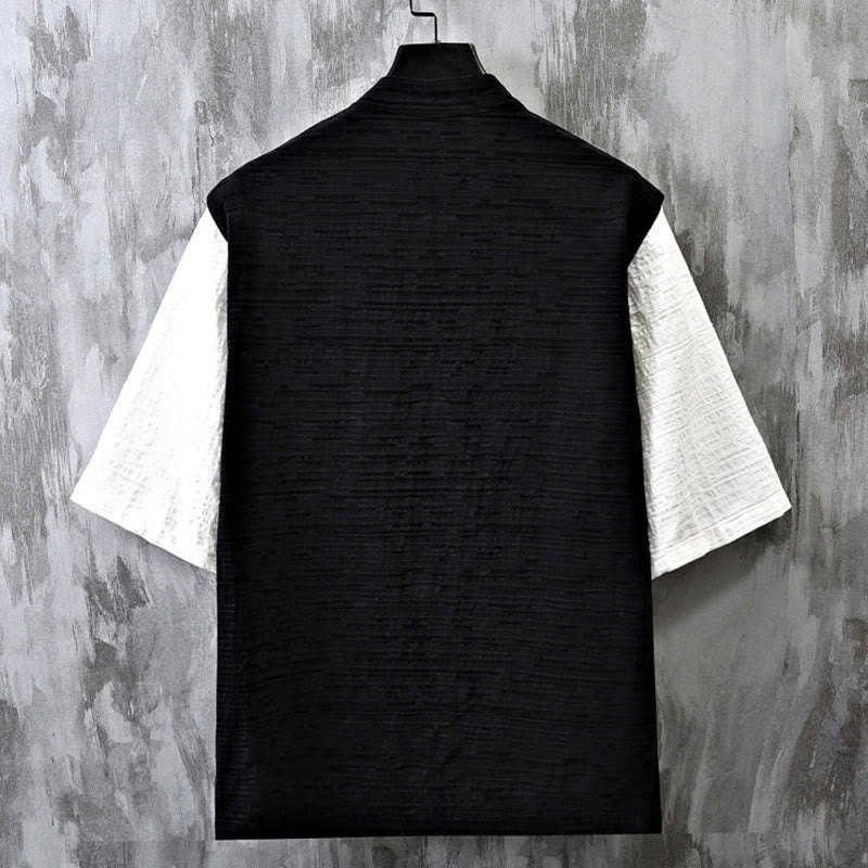 Nimara Ritual Summer Patchwork Color Design Men's Half Sleeve Cotton Linen Shirt