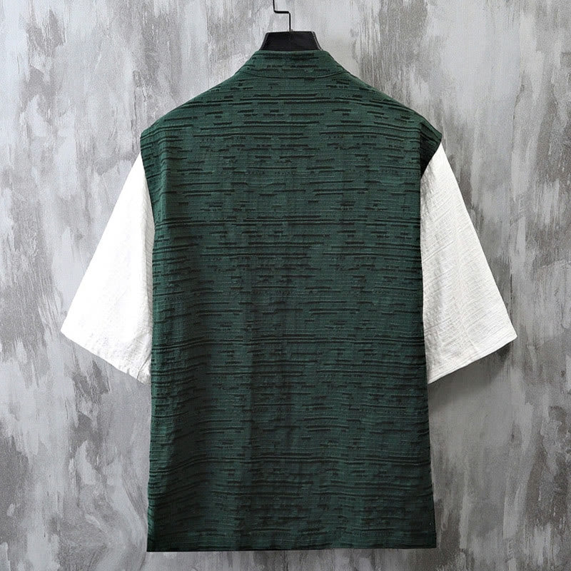 Nimara Ritual Summer Patchwork Color Design Men's Half Sleeve Cotton Linen Shirt