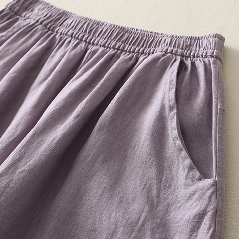 Nimara Ritual Summer Daily Solid Color Elastic Waistband Design Women's Wide Leg Pants With Pockets