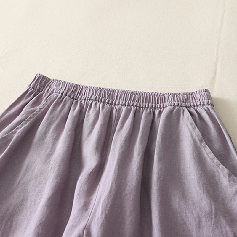 Nimara Ritual Summer Daily Solid Color Elastic Waistband Design Women's Wide Leg Pants With Pockets