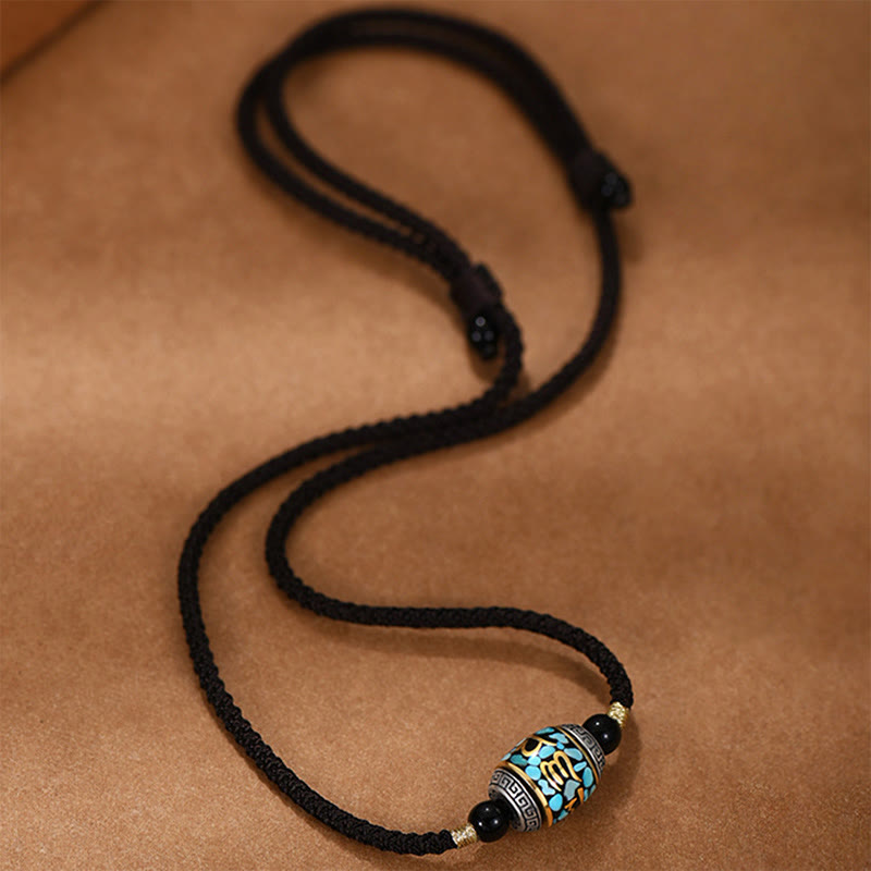 Nimara Ritual Tibet Om Mani Padme Hum Dzi Bead Pattern Protection Rotatable Necklace Pendant