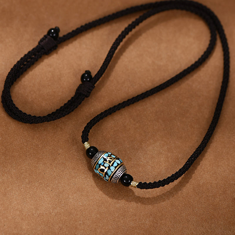 Nimara Ritual Tibet Om Mani Padme Hum Dzi Bead Pattern Protection Rotatable Necklace Pendant