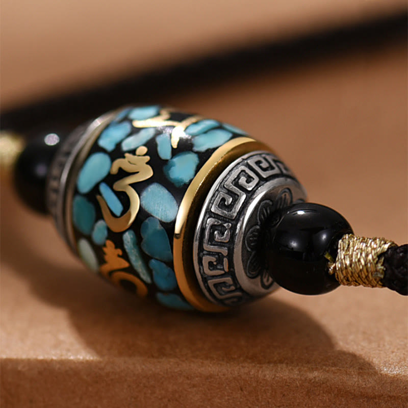 Nimara Ritual Tibet Om Mani Padme Hum Dzi Bead Pattern Protection Rotatable Necklace Pendant