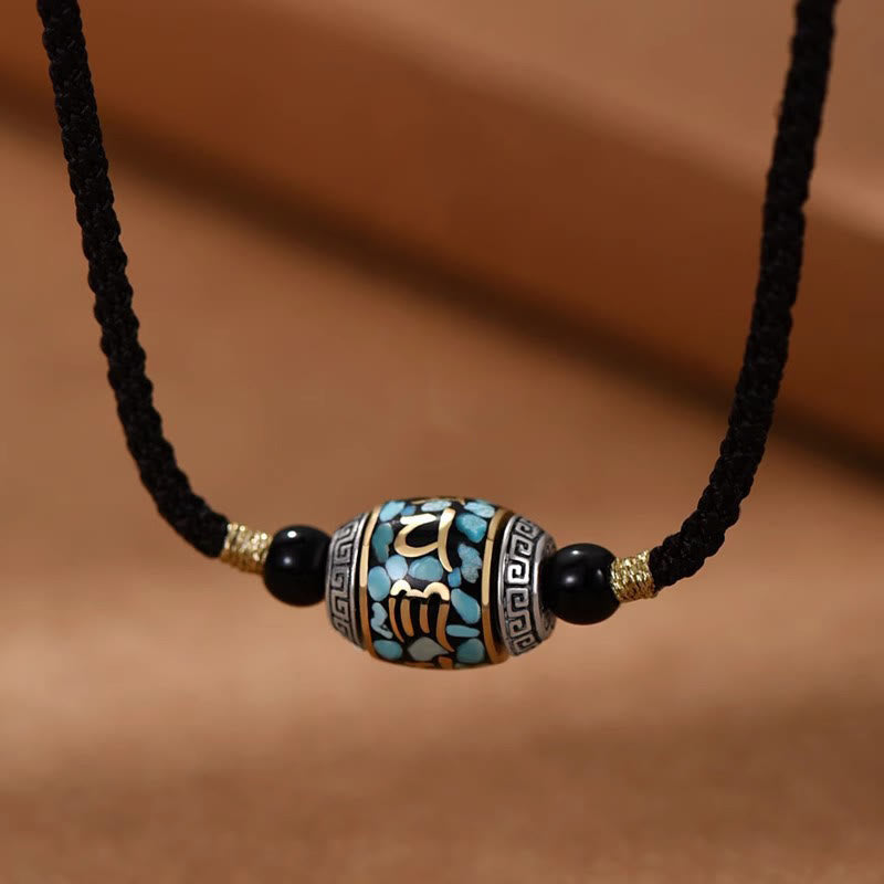 Nimara Ritual Tibet Om Mani Padme Hum Dzi Bead Pattern Protection Rotatable Necklace Pendant