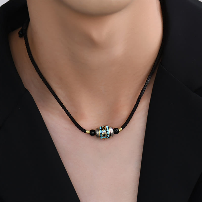 Nimara Ritual Tibet Om Mani Padme Hum Dzi Bead Pattern Protection Rotatable Necklace Pendant