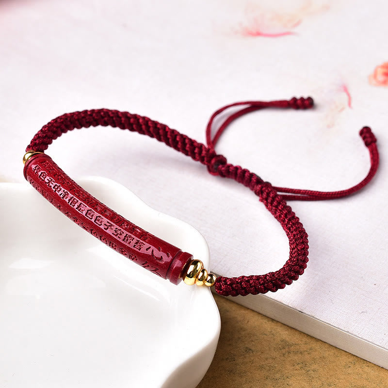 Nimara Ritual Handmade Cinnabar Om Mani Padme Hum Heart Sutra Blessing Braided Bracelet