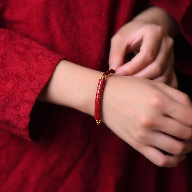 Nimara Ritual Handmade Cinnabar Om Mani Padme Hum Heart Sutra Blessing Braided Bracelet