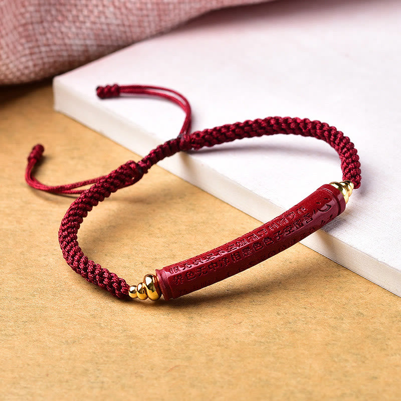Nimara Ritual Handmade Cinnabar Om Mani Padme Hum Heart Sutra Blessing Braided Bracelet