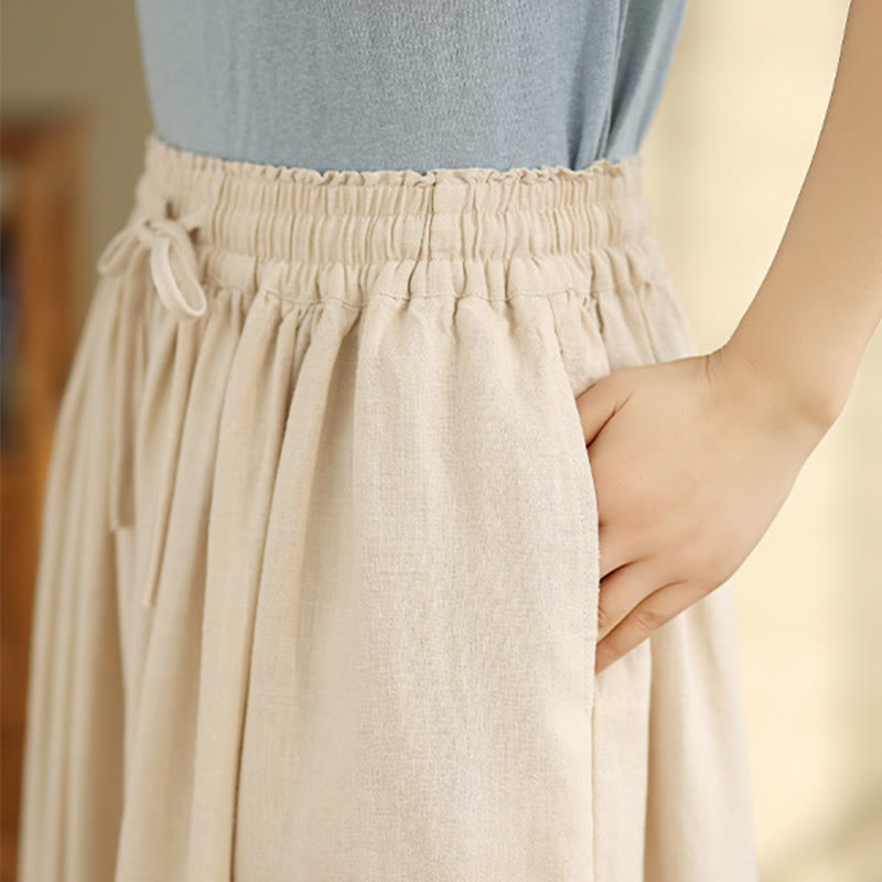 Nimara Ritual Spring Embroidery Lace Hem Patchwork Drawstring Design Women's Wide Leg Cotton Pants With Pockets