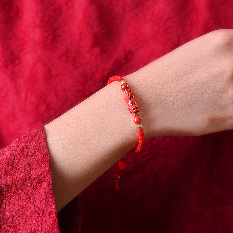 Nimara Ritual Handcrafted Pixiu Cinnabar Ruyi Stick Wealth Luck Braided Bracelet