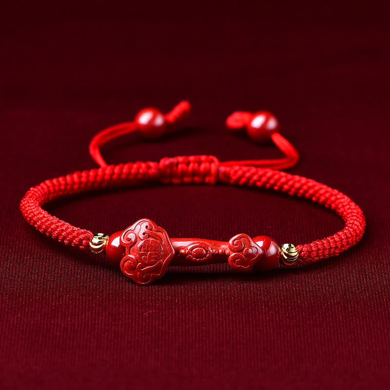 Nimara Ritual Handcrafted Pixiu Cinnabar Ruyi Stick Wealth Luck Braided Bracelet