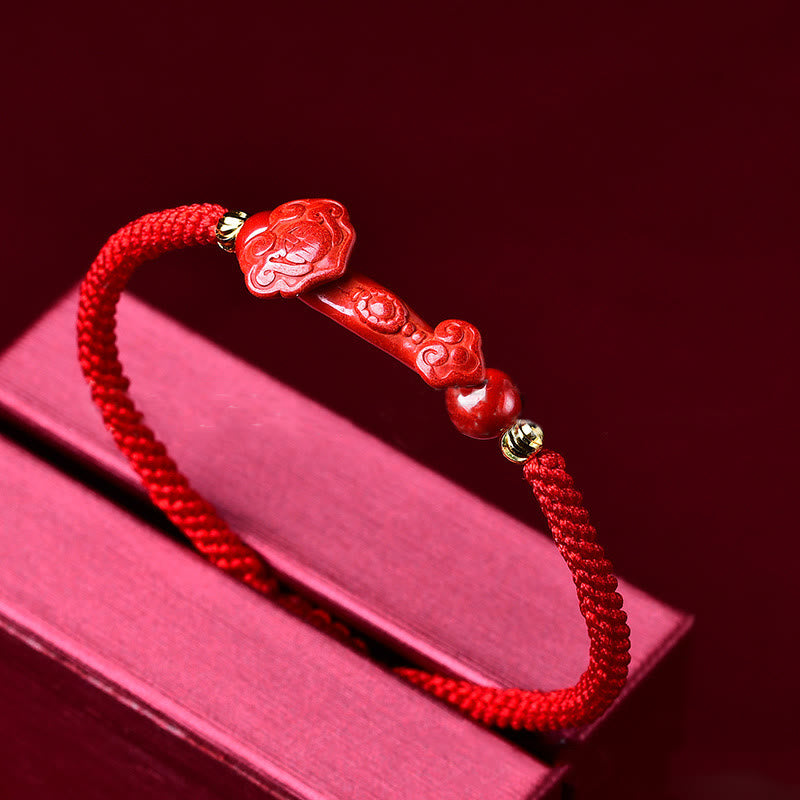 Nimara Ritual Handcrafted Pixiu Cinnabar Ruyi Stick Wealth Luck Braided Bracelet